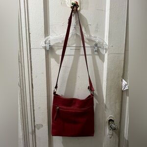 Tignanello Red Pebbled Leather Multi-Compartment Shoulder / Crossbody Handbag